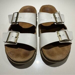 Inblu / White Double Strap Leather Sandals with Buckles